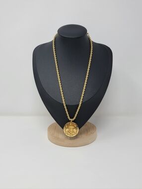 Christian Dior CD Medallion Gold Tone Pendant Necklace
